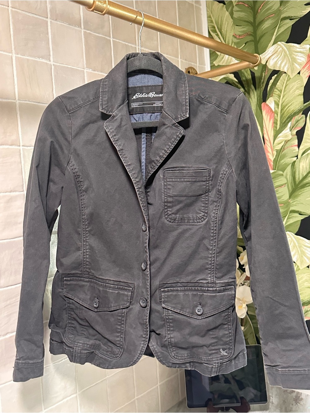 Eddie Bauer Legend Wash Gray Stretch Canvas Blazer Jacket Size 8